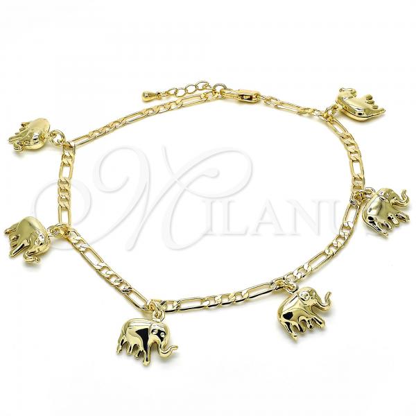 Oro Laminado Charm Anklet , Gold Filled Style Elephant Design, Polished, Golden Finish, 03.63.2023.10