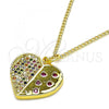 Oro Laminado Pendant Necklace, Gold Filled Style Heart Design, with Multicolor Micro Pave, Polished, Golden Finish, 04.381.0014.20