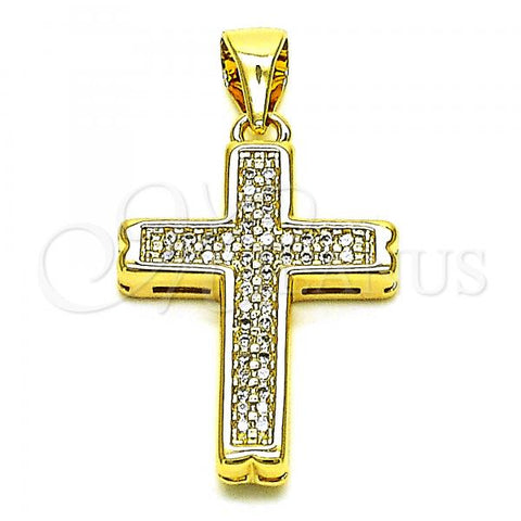 Oro Laminado Religious Pendant, Gold Filled Style Cross Design, with White Micro Pave, Polished, Golden Finish, 05.342.0097