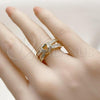 Oro Laminado Multi Stone Ring, Gold Filled Style Heart and Baguette Design, with White Cubic Zirconia, Polished, Golden Finish, 01.266.0055