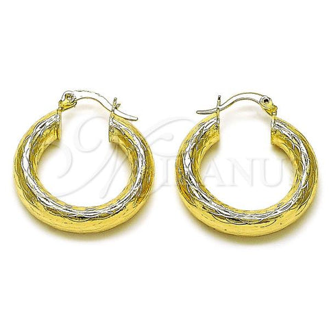 Oro Laminado Medium Hoop, Gold Filled Style Hollow Design, Diamond Cutting Finish, Golden Finish, 02.213.0754.25