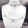 Rhodium Plated Necklace and Bracelet, Butterfly Design, with Ivory Mother of Pearl and White Cubic Zirconia, Polished, Rhodium Finish, 06.421.0002.3