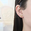 Oro Laminado Stud Earring, Gold Filled Style Heart Design, with White Micro Pave, Polished, Golden Finish, 02.344.0019