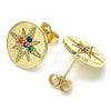 Oro Laminado Stud Earring, Gold Filled Style with Multicolor Micro Pave, Polished, Golden Finish, 02.210.0430.1