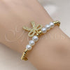 Oro Laminado Fancy Bracelet, Gold Filled Style Bow and Ball Design, with White Micro Pave and Ivory Pearl, Polished, Golden Finish, 03.341.0225.07