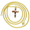 Oro Laminado Pendant Necklace, Gold Filled Style Cross Design, with Garnet Cubic Zirconia, Polished, Golden Finish, 04.284.0015.1.22