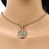 Oro Laminado Fancy Pendant, Gold Filled Style Crown Design, with White Micro Pave, Polished, Golden Finish, 05.342.0114