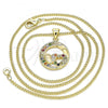 Oro Laminado Pendant Necklace, Gold Filled Style Heart Design, with Multicolor Micro Pave, Polished, Golden Finish, 04.156.0328.3.20