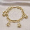 Oro Laminado Charm Bracelet, Gold Filled Style Rolo and Teardrop Design, Polished, Golden Finish, 03.331.0225.08