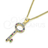 Oro Laminado Pendant Necklace, Gold Filled Style key Design, with Multicolor Micro Pave, Polished, Golden Finish, 04.344.0012.2.20