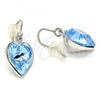Rhodium Plated Dangle Earring, Heart Design, with Aquamarine Swarovski Crystals, Polished, Rhodium Finish, 02.239.0003