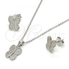 Sterling Silver Earring and Pendant Adult Set, Butterfly Design, with White Micro Pave, Polished, Rhodium Finish, 10.174.0194