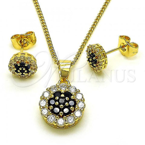 Oro Laminado Earring and Pendant Adult Set, Gold Filled Style with Black and White Cubic Zirconia, Polished, Golden Finish, 10.344.0009.2