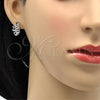 Rhodium Plated Earring and Pendant Adult Set, Leaf Design, with White Micro Pave, Polished, Rhodium Finish, 10.156.0094