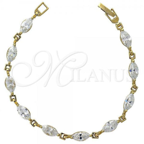 Oro Laminado Fancy Bracelet, Gold Filled Style Leaf Design, with White Cubic Zirconia, Polished, Golden Finish, 5.029.002