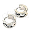 Stainless Steel Huggie Hoop, with Black and White Crystal, Polished, Steel Finish, 02.230.0074.1.12