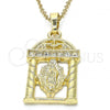 Oro Laminado Fancy Pendant, Gold Filled Style Guadalupe Design, with White Crystal, Polished, Golden Finish, 05.213.0018