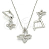 Sterling Silver Earring and Pendant Adult Set, Butterfly Design, with White Cubic Zirconia, Polished, Rhodium Finish, 10.286.0015