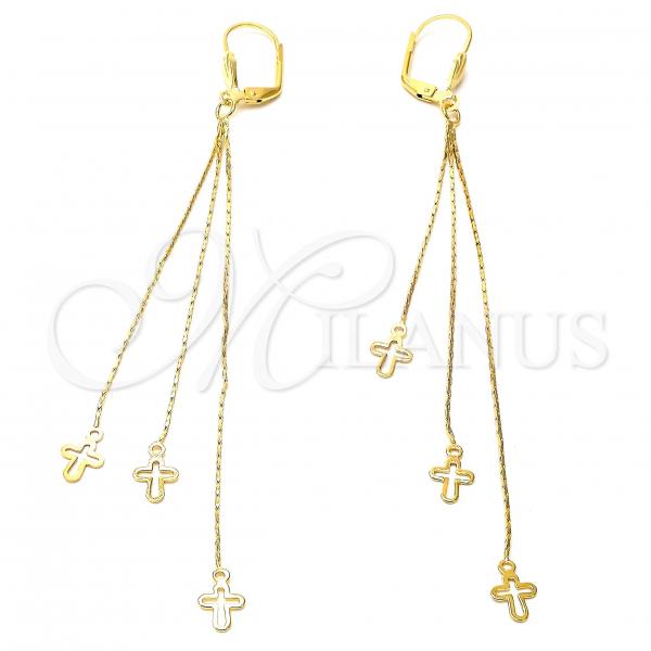 Oro Laminado Long Earring, Gold Filled Style Cross Design, Polished, Golden Finish, 02.63.0629