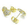 Oro Laminado Stud Earring, Gold Filled Style Heart Design, with White Micro Pave, Polished, Golden Finish, 02.283.0034