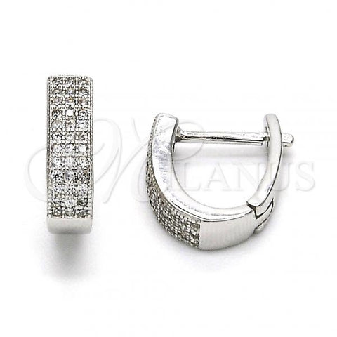 Sterling Silver Huggie Hoop, with White Micro Pave, Polished, Rhodium Finish, 02.175.0041.10