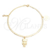 Oro Laminado Charm Anklet , Gold Filled Style Evil Eye and Figa Hand Design, Polished, Golden Finish, 03.58.0042.10