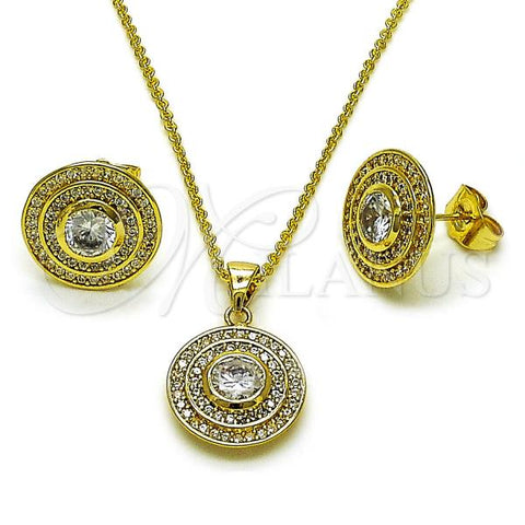 Oro Laminado Earring and Pendant Adult Set, Gold Filled Style Cluster Design, with White Cubic Zirconia, Polished, Golden Finish, 10.156.0524.1