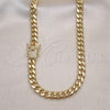 Oro Laminado Basic Necklace, Gold Filled Style Miami Cuban Design, with White Micro Pave, Polished, Golden Finish, 04.156.0466.20