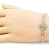 Oro Laminado Fancy Bracelet, Gold Filled Style San Judas and Baguette Design, with White Cubic Zirconia, Polished, Tricolor, 03.411.0032.07