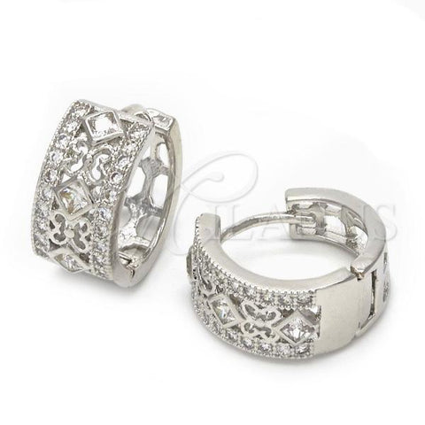 Rhodium Plated Huggie Hoop, Butterfly Design, with White Cubic Zirconia, Polished, Rhodium Finish, 02.210.0136.1.15