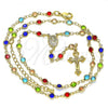 Oro Laminado Medium Rosary, Gold Filled Style Guadalupe and Crucifix Design, with Multicolor Crystal, Polished, Golden Finish, 09.326.0001.18