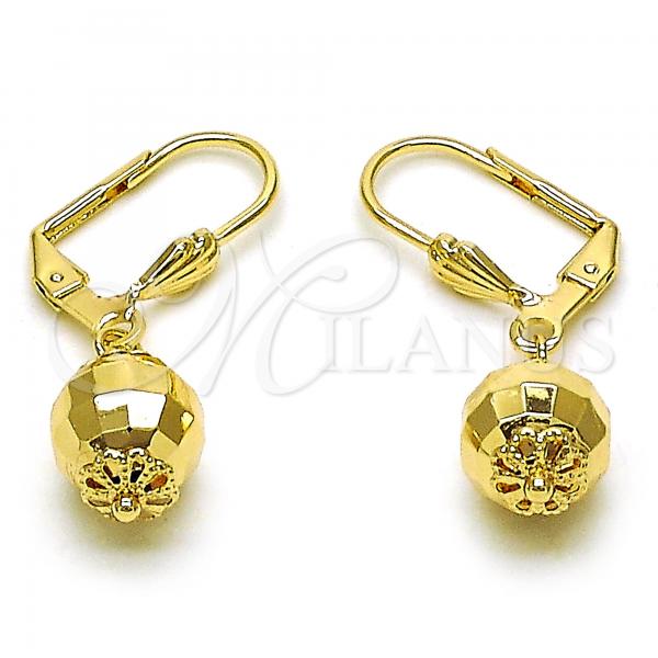 Oro Laminado Dangle Earring, Gold Filled Style Disco and Ball Design, Polished, Golden Finish, 5.123.013