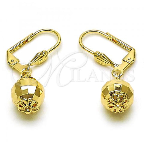 Oro Laminado Dangle Earring, Gold Filled Style Disco and Ball Design, Polished, Golden Finish, 5.123.013