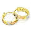 Oro Laminado Huggie Hoop, Gold Filled Style Diamond Cutting Finish, Tricolor, 02.26.0210.15