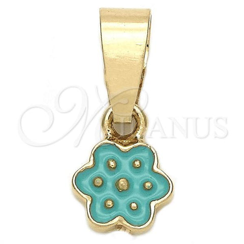 Oro Laminado Fancy Pendant, Gold Filled Style Flower Design, Blue Enamel Finish, Golden Finish, 05.163.0067.4