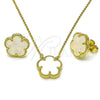 Oro Laminado Earring and Pendant Adult Set, Gold Filled Style Flower and Rolo Design, with Ivory Mother of Pearl, Polished, Golden Finish, 10.313.0008