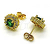 Oro Laminado Stud Earring, Gold Filled Style with Green Cubic Zirconia and White Micro Pave, Polished, Golden Finish, 02.342.0203