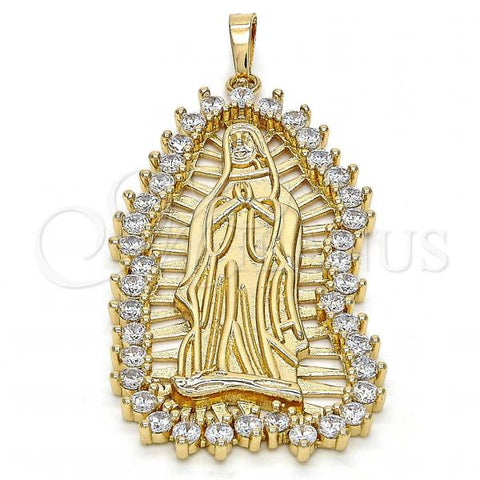 Oro Laminado Religious Pendant, Gold Filled Style Guadalupe Design, with White Cubic Zirconia, Polished, Golden Finish, 05.94.0001
