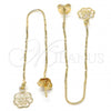 Oro Laminado Threader Earring, Gold Filled Style Flower Design, Polished, Golden Finish, 02.65.2499