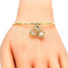 Oro Laminado Individual Bangle, Gold Filled Style Flower Design, with White Cubic Zirconia, Polished, Golden Finish, 07.63.0200 (02 MM Thickness, One size fits all)