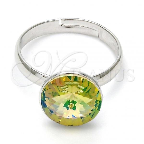 Rhodium Plated Multi Stone Ring, with Luminous Green Swarovski Crystals, Polished, Rhodium Finish, 01.239.0001.5 (One size fits all)