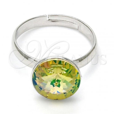 Rhodium Plated Multi Stone Ring, with Luminous Green Swarovski Crystals, Polished, Rhodium Finish, 01.239.0001.5 (One size fits all)