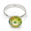 Rhodium Plated Multi Stone Ring, with Luminous Green Swarovski Crystals, Polished, Rhodium Finish, 01.239.0001.5 (One size fits all)