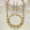 Oro Laminado Necklace, Bracelet and Earring, Gold Filled Style Ball Design, Matte Finish, Tricolor, 06.170.0004