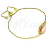 Oro Laminado Adjustable Bolo Bracelet, Gold Filled Style with White Cubic Zirconia, Pink Enamel Finish, Golden Finish, 03.207.0098.1.10