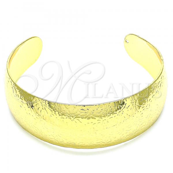 Oro Laminado Individual Bangle, Gold Filled Style Flower Design, Polished, Golden Finish, 07.101.0023