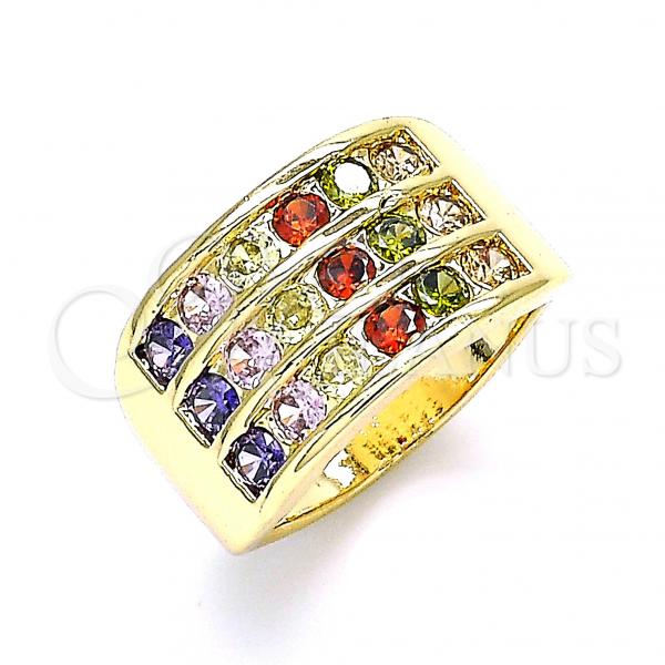 Oro Laminado Multi Stone Ring, Gold Filled Style with Multicolor Cubic Zirconia, Polished, Golden Finish, 01.346.0017.1.09