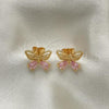 Oro Laminado Stud Earring, Gold Filled Style Butterfly Design, with Pink Cubic Zirconia, Polished, Golden Finish, 02.387.0007