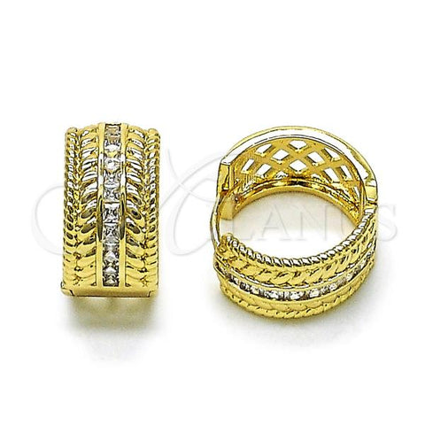 Oro Laminado Huggie Hoop, Gold Filled Style with White Cubic Zirconia, Polished, Golden Finish, 02.283.0219.20