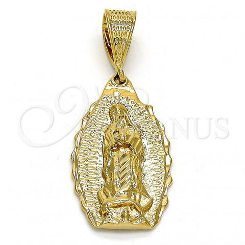 Oro Laminado Religious Pendant, Gold Filled Style Guadalupe Design, Diamond Cutting Finish, Golden Finish, 5.184.012